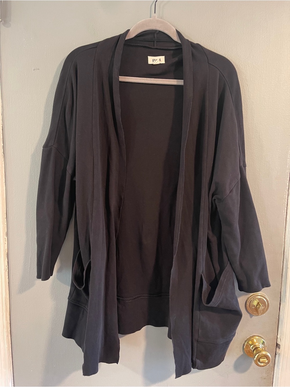 Pact Organic Cotton Black Open Front Cardigan Sweater M/L